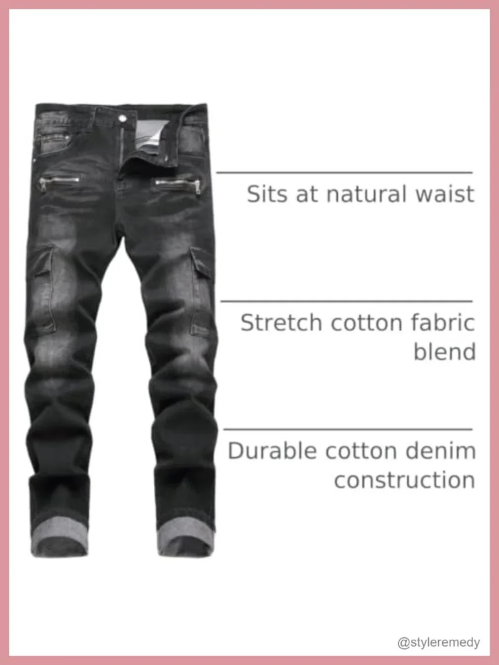 Slim Fit Stretch Jeans with Side Cargo Pockets
